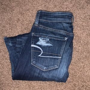 AEO high rise super super stretch destroyed jeans